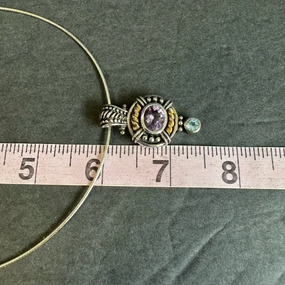 Samuel Benham 14K Gold Sterling Silver Amethyst Necklace BJC Blue Topaz Enhancer